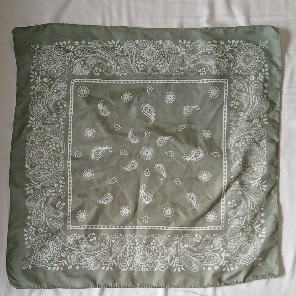 Sage Green Satin Paisley Bandana Handkerchief